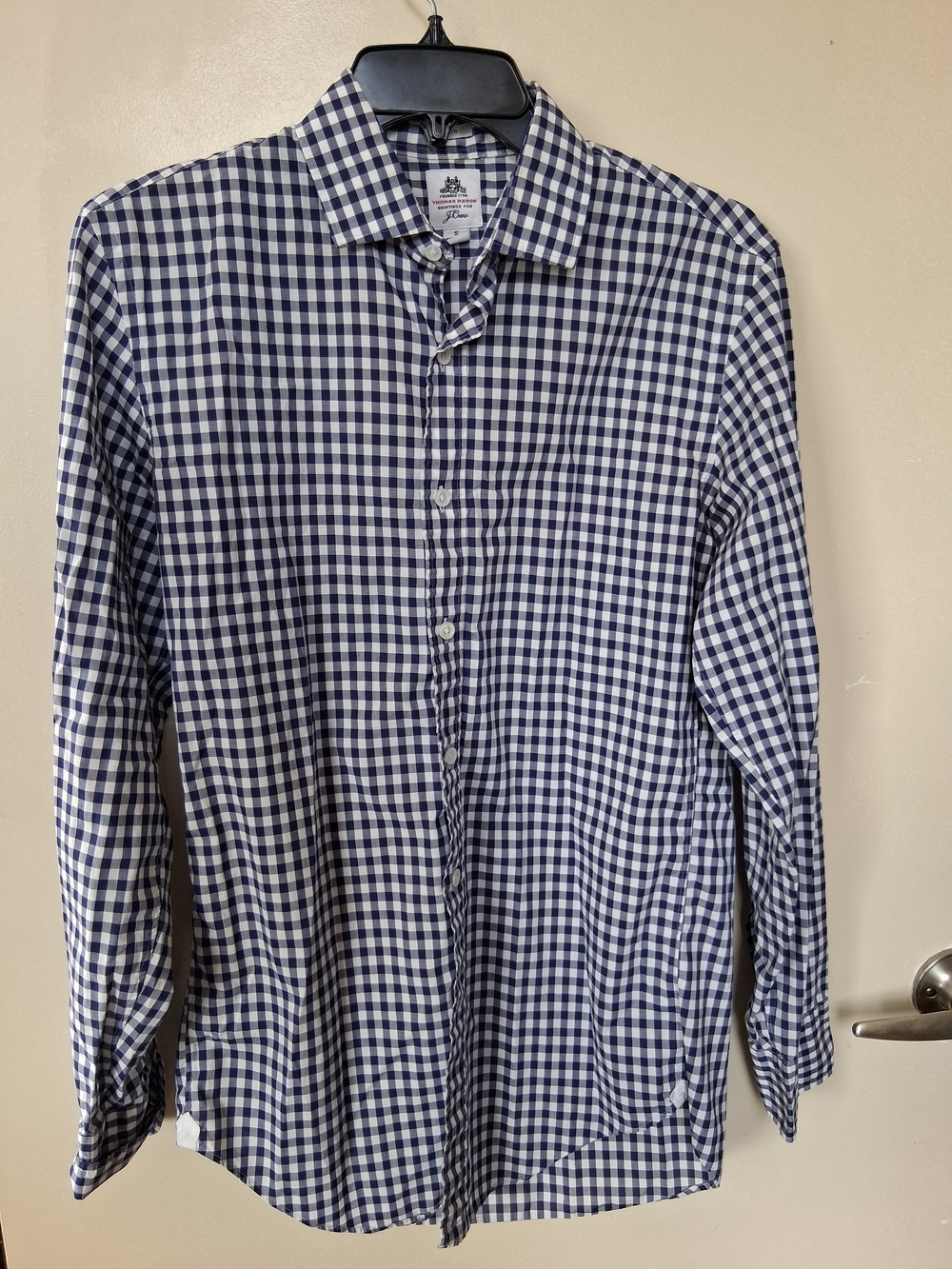Summer Sale Mens Button-Down Gingham Dress Shirt - Navy/White